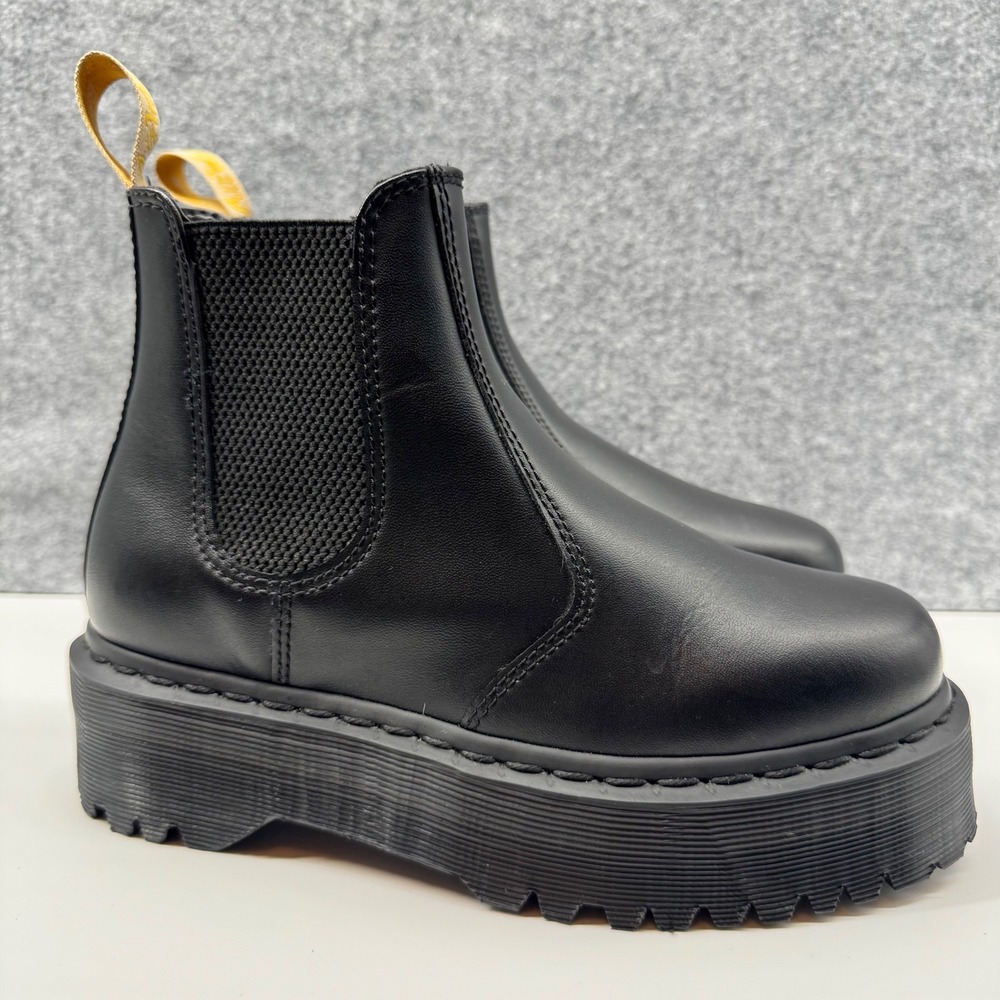 Dr. Martens 2976 Quad Boots Women 7 Mens 6 Black Vegan Leather Platform Chelsea